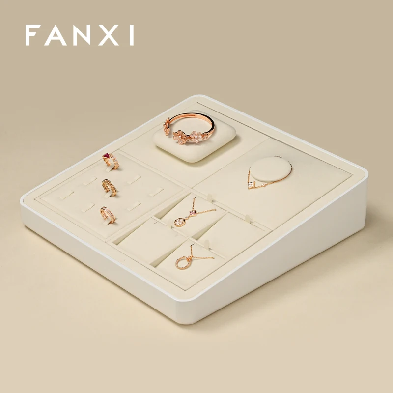 Oirlv Beige Jewelry Display Set Shop Cabinet Display Props Necklace Display Bust Jewelry Store Ring Earrings Bangle Tray