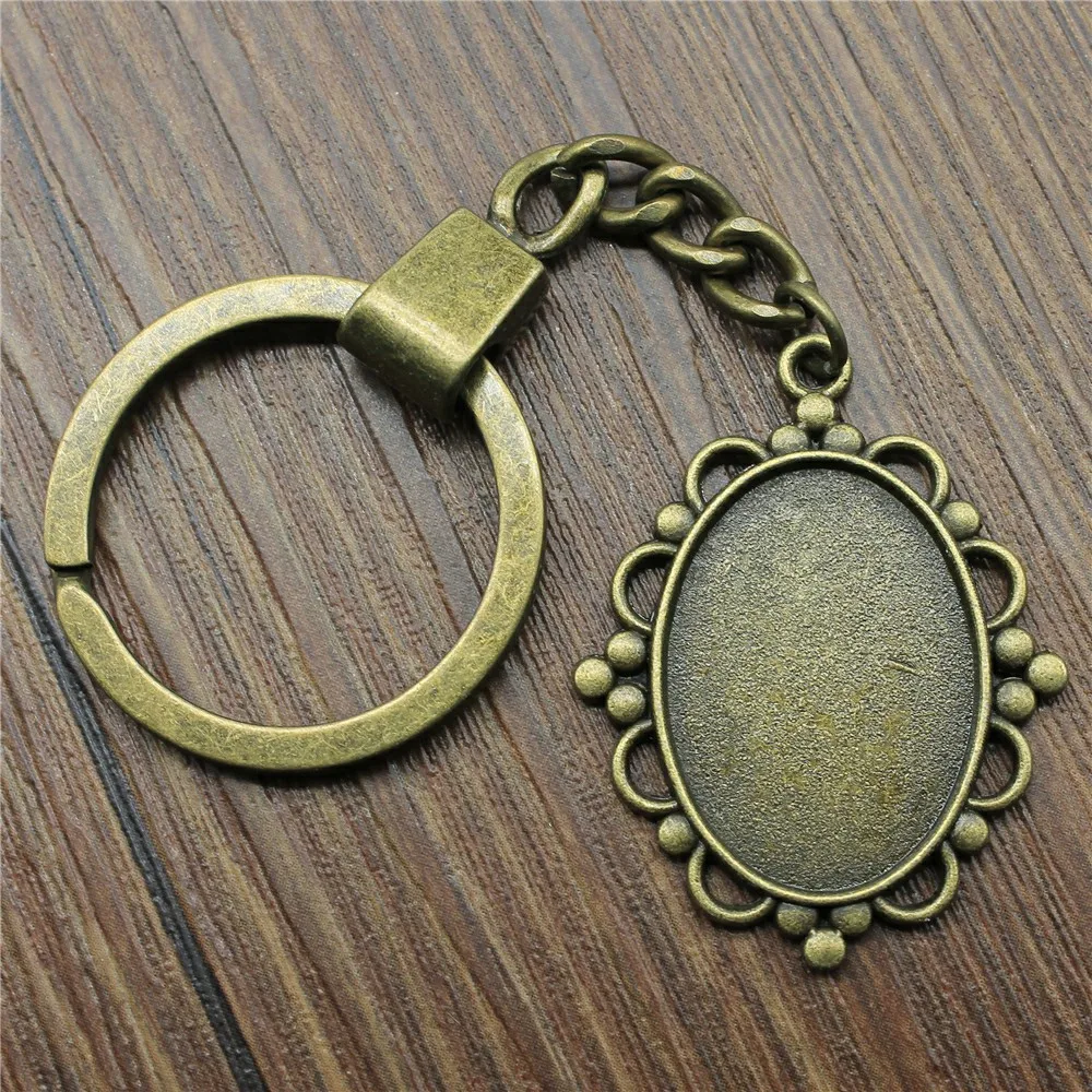 

Vintage Antique Bronze Color Fit 18x25mm Oval Flower Style Cameo Cabochon Blank Keychain Keyring DIY Jewelry Making Accessories