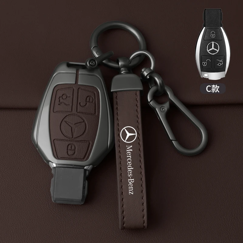 

Для Mercedes-Benz AMG A C E G S V Class CLA CLS GLA GLC GLE GLK SL SLK Viano Автомобильный кожаный чехол для ключей из сплава, сумка для ключей, брелок для ключей