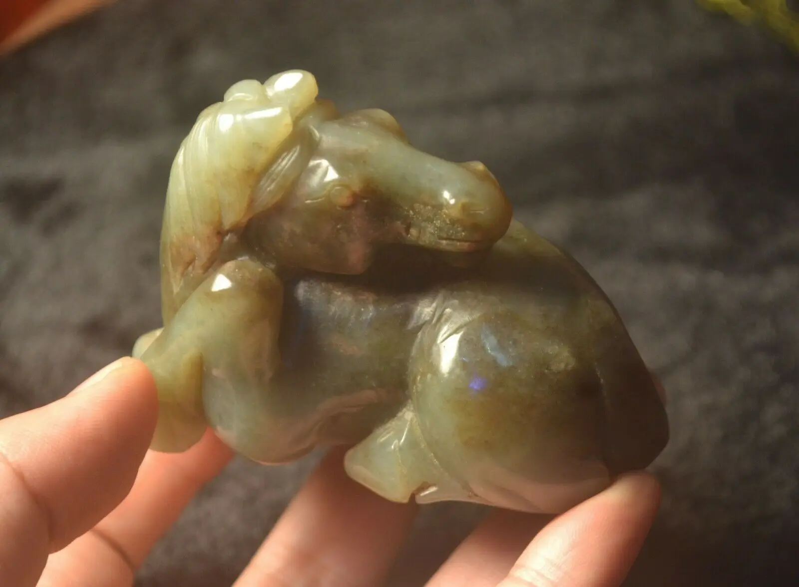 Королевская китайская винтажная статуя тотема Hetian Jade HORSE с резьбой 8 5 см Timestown