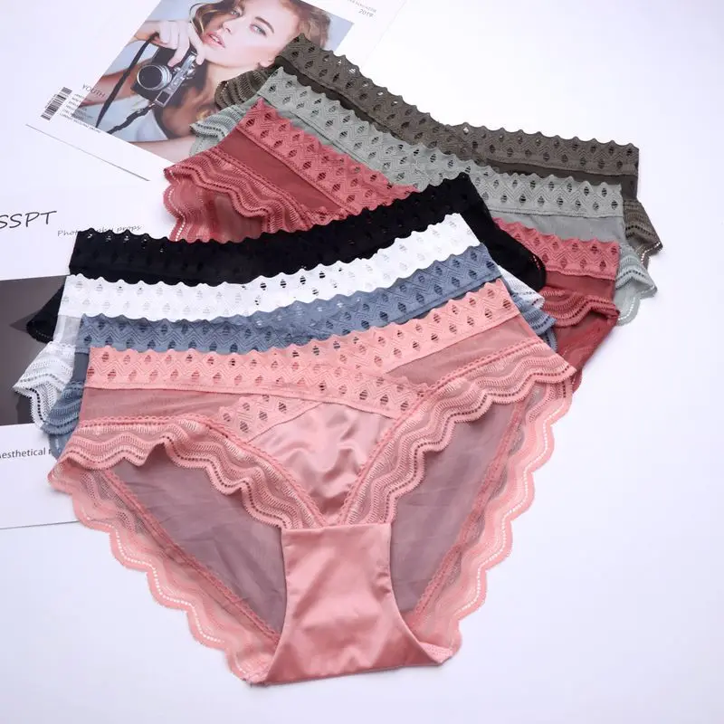 

Женские дышащие Бесшовные сетчатые трусики Fan Sweet, сексуальное нижнее белье со средней талией, соблазнительные кружевные женские трусы, ниж...