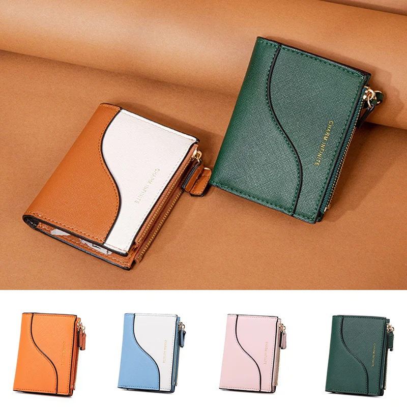 

Женский кошелек из ПУ кожи, цветной кошелек на молнии, мини-кошелек для денег для покупок на открытом воздухе XRQ88