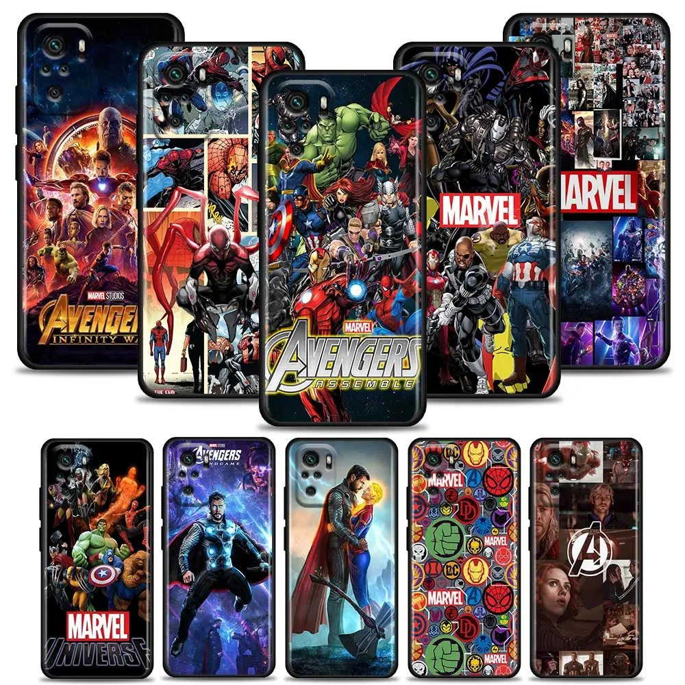 

Marvel Phone Case for Redmi 10 9 9A 9C 9i K20 K30 K40 Plus Note 10 11 Pro Case Soft Silicone Cover Marvel Avengers All Heroes