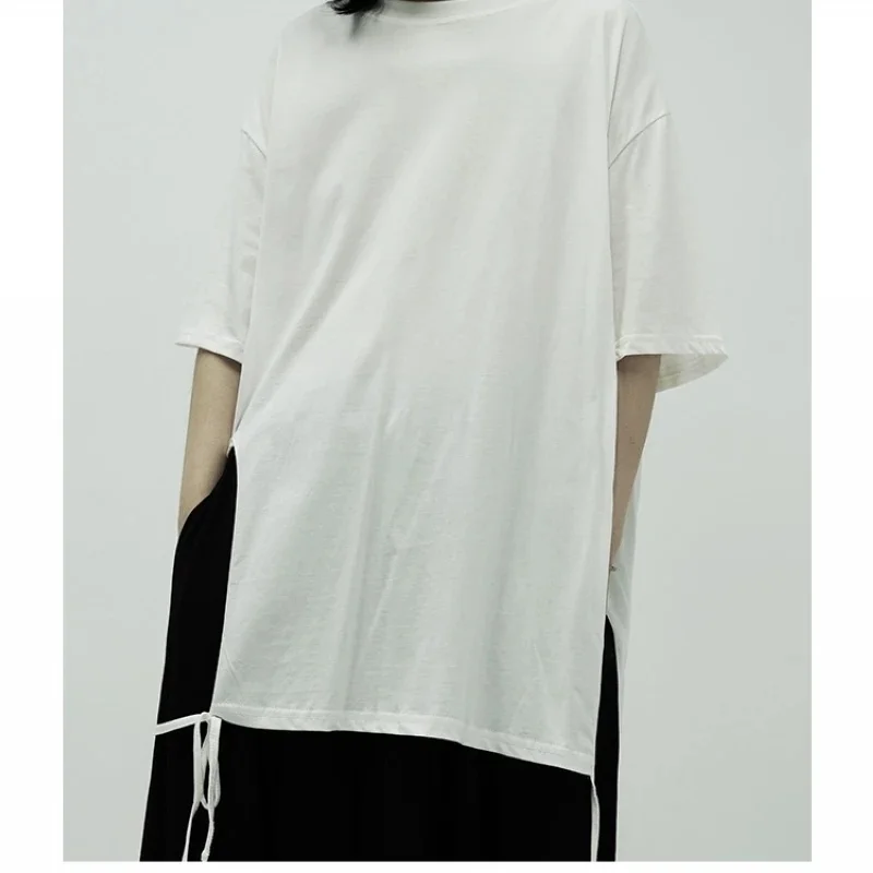 

Men's Summer Half Large Couple Fashion Style Irregular Side Split Short Sleeve Casual T-Shirt