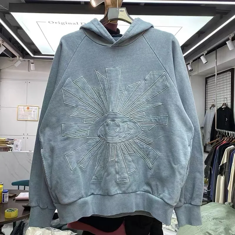 

Dark Devil's eye embroidered heavy vintage Terry Hoodie