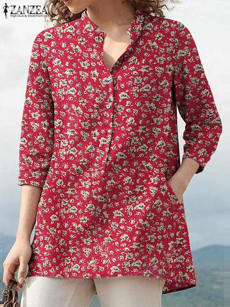 

ZANZEA Floral Print Blouse Blusas Summer Women Short Sleeve Tunic Chemise Oversized Fashion Holiday Vintage Casual Work OL Tops