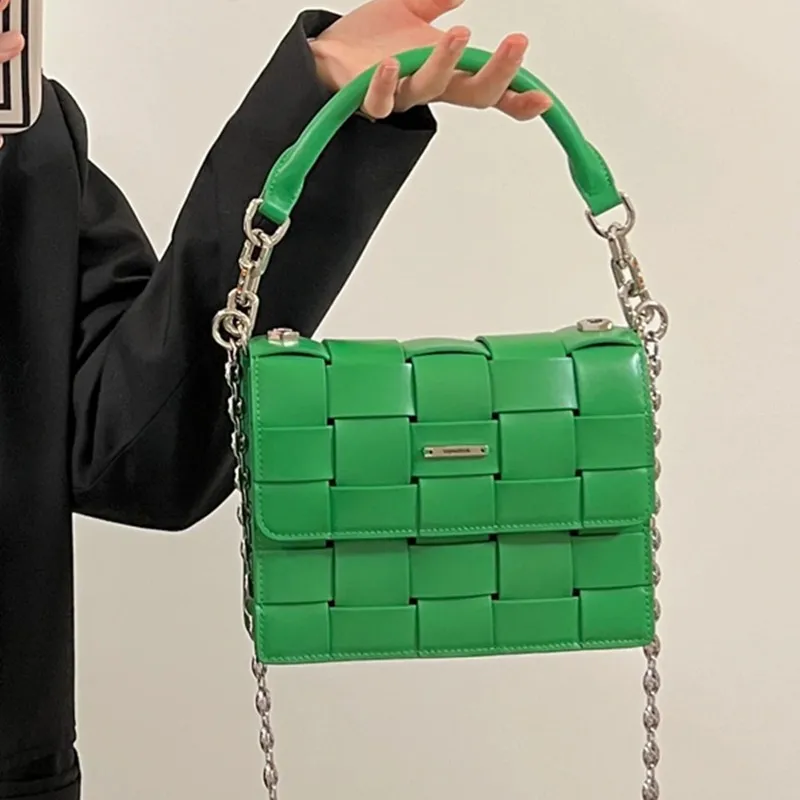

2022 New High Quality Small Square Bag Luxury Fashion Cowhide Woven Chain Messenger Bag Fashion Design Women Purse and Handbags