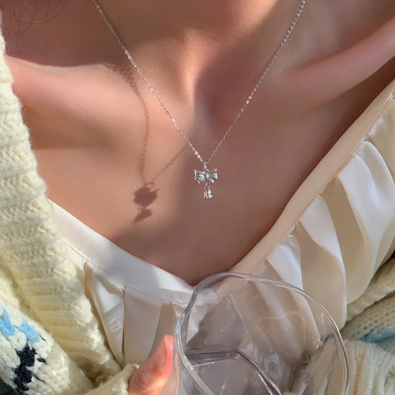 

Vintage Bow Crystal Trendy Lily Flower pendant Necklace New Beading Choker Personality Elegant Sweet Short Chain Party Jewelry