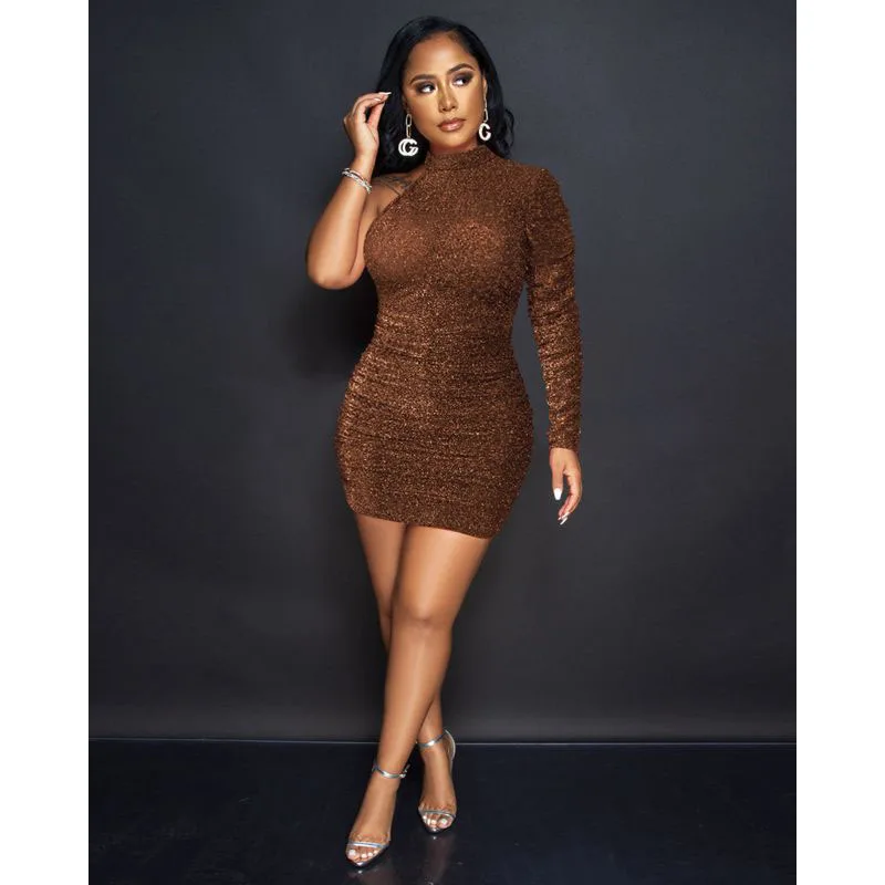 

Sexy Dress Summer Shiny Single Sleeve Nightclub Party Dresses for Women Y2k Clothes Casual Vacation Outfits Streetwear Wholesale