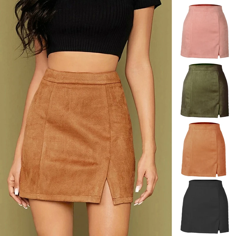 

Women High Waist Suede Skirt Fashion Solid Color Bodycon Mini Skirts A-Line Female Spring Club Sexy Office Lady Skirt 2022