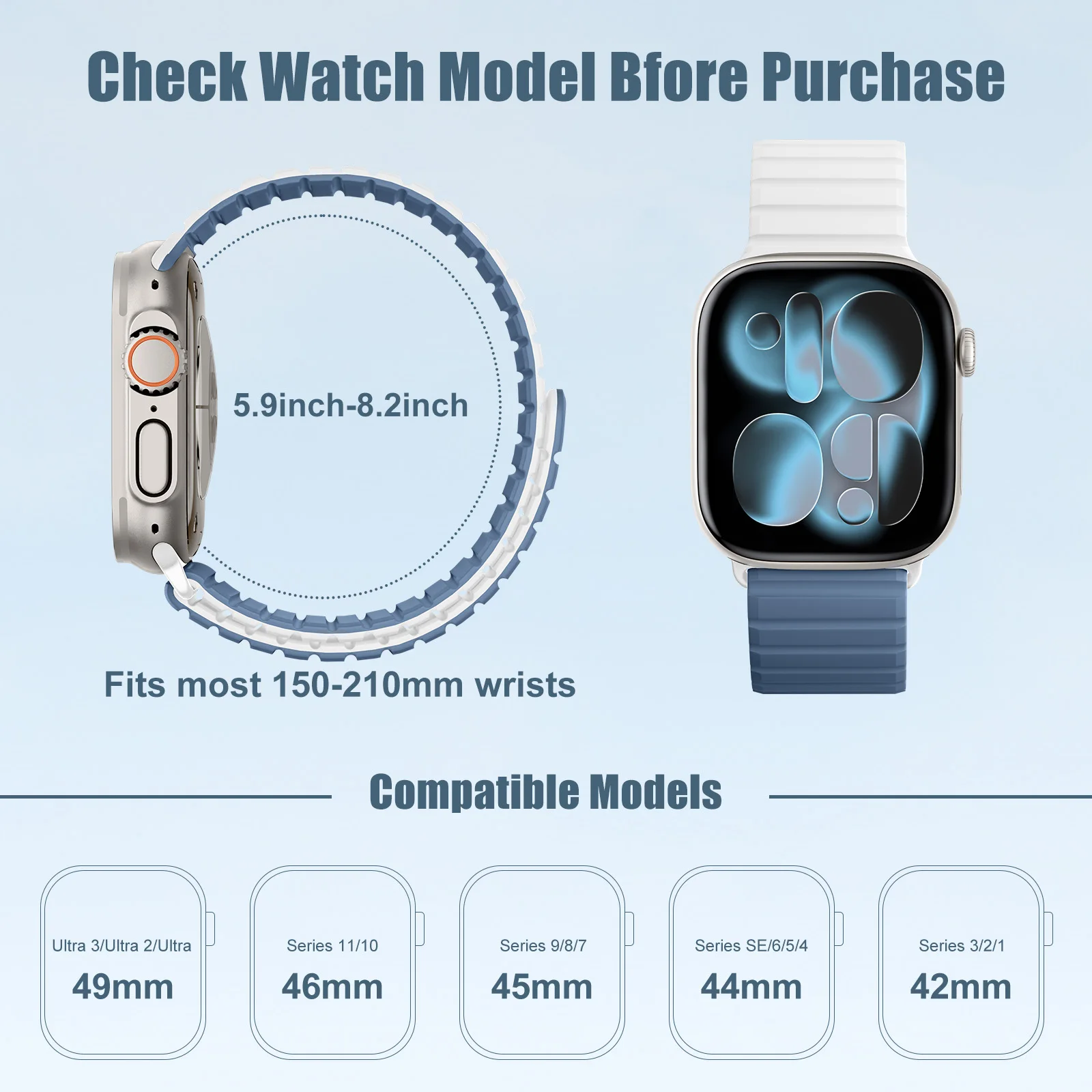 Фото Ремешок для Apple Watch Ultra 3, 49 мм, 46 мм, 45 мм, 44 мм, 42 мм, магнитный силиконовый браслет Correa iWatch Series 11, 10, 9, 8, 7, 6, 5, Se 3 №4