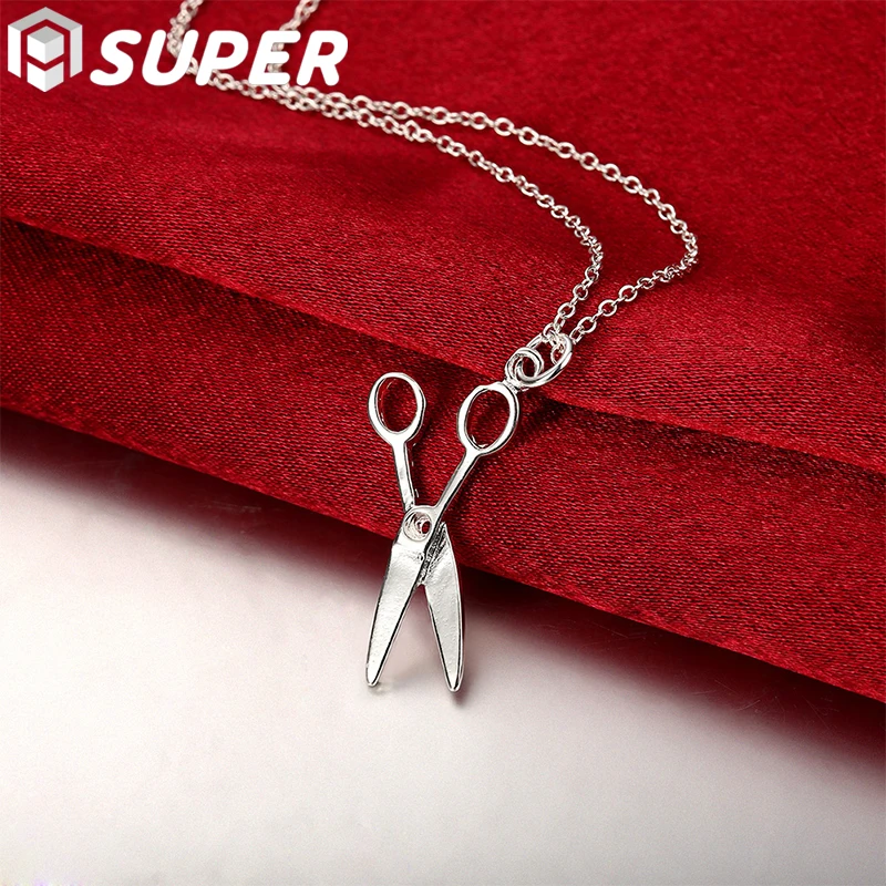 

925 Sterling Silver 16-30 Inch Chain Scissors Pendant Necklace For Woman Fashion Wedding Engagement Party Charm Jewelry