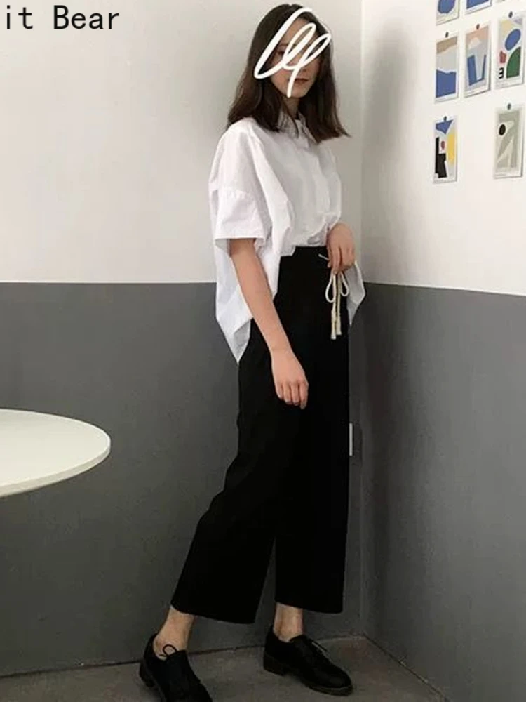 Летние женские комплекты Однотонная футболка с коротким рукавом брюки до