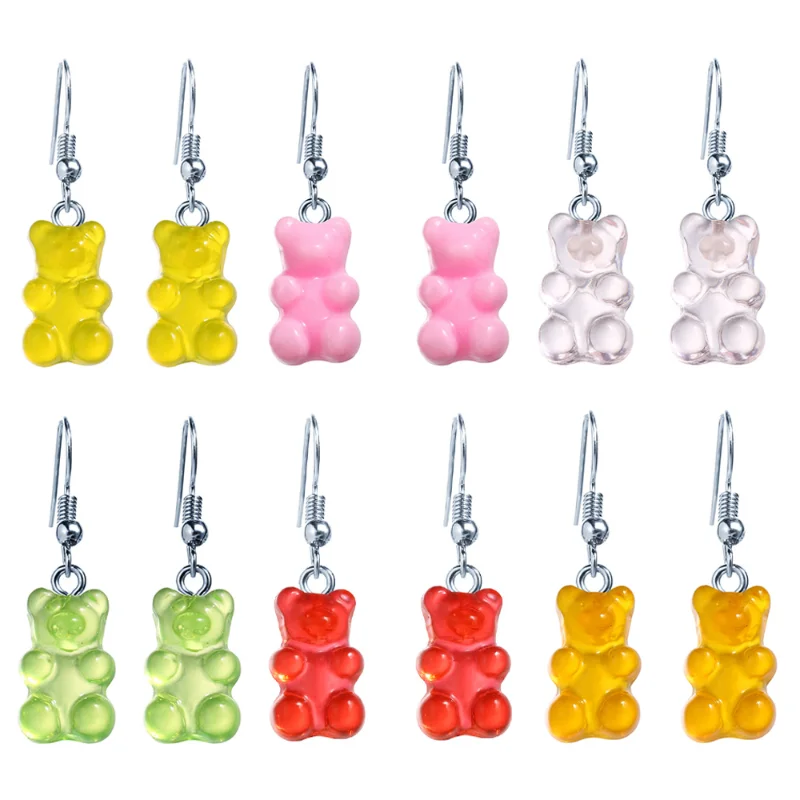 Candy Colorful Creative Cute Animal Gummy Bear Earrings Minimalism Cartoon Design Female Ear Hooks Danglers Jewelry Kids Gift