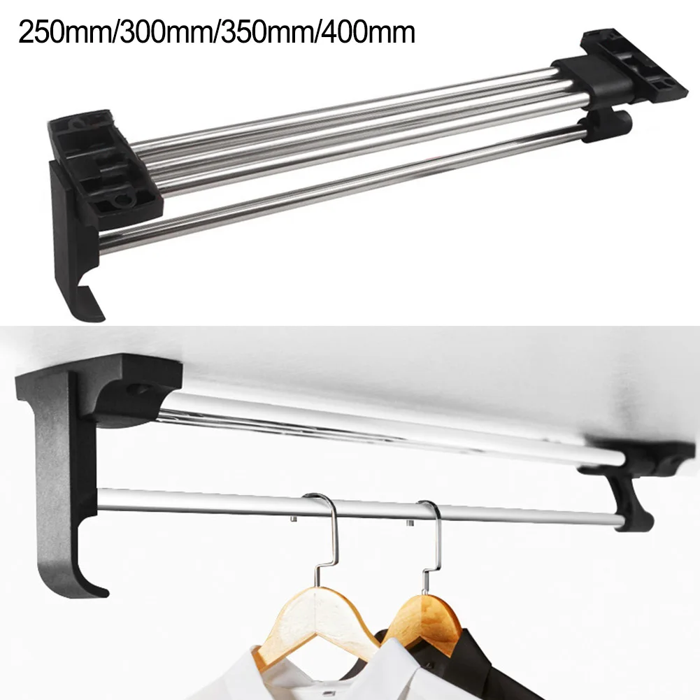 

Movable Crossbar Clothes Hanger Top Mount Wardrobe Rail Closets Rod Cold Rolled Steel Hanging Clothes Retractable