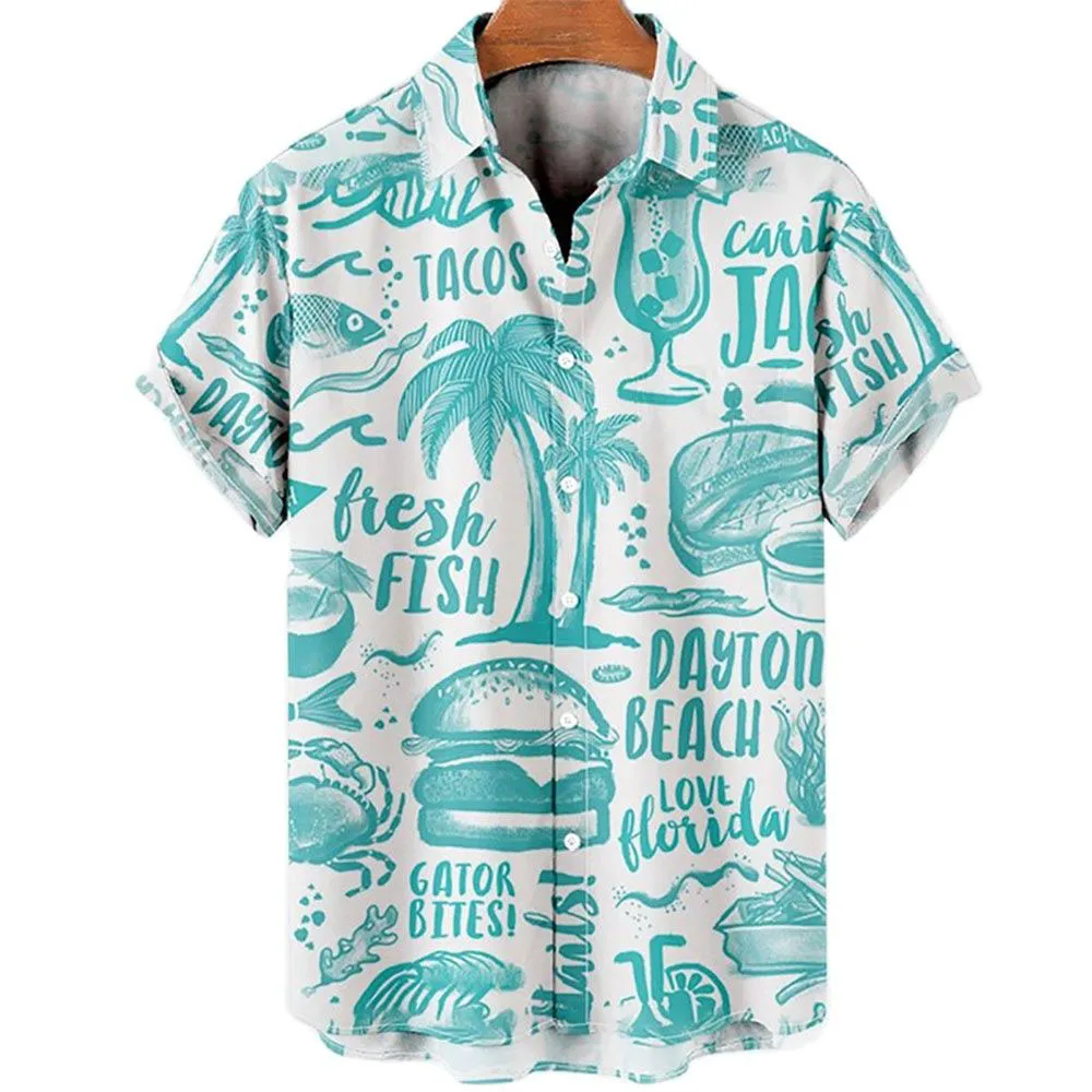 

3D Coconut Tree Hawaiian Shirts For Men Summer Beach Short Sleeve Tops Shirt Men Harajuku Oversized Male Blouse Chemise Homme