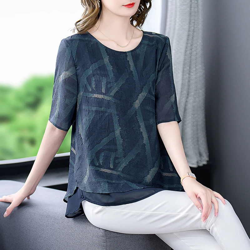 Блузка женская шифоновая с принтом Модная элегантная облегающая Повседневная