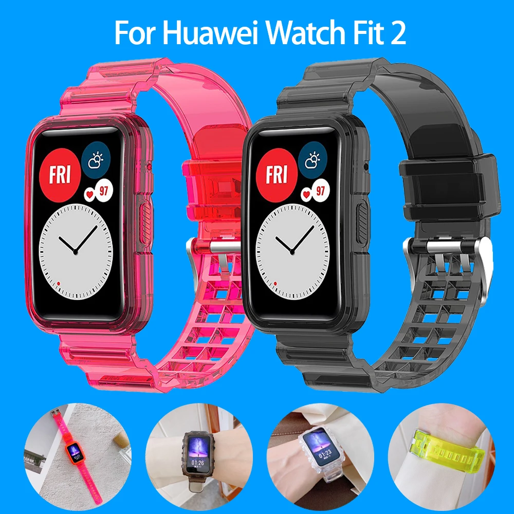 

Ремешок спортивный для Huawei Watch Fit 2, встроенный прозрачный пластиковый браслет с мягким чехлом, Fit2