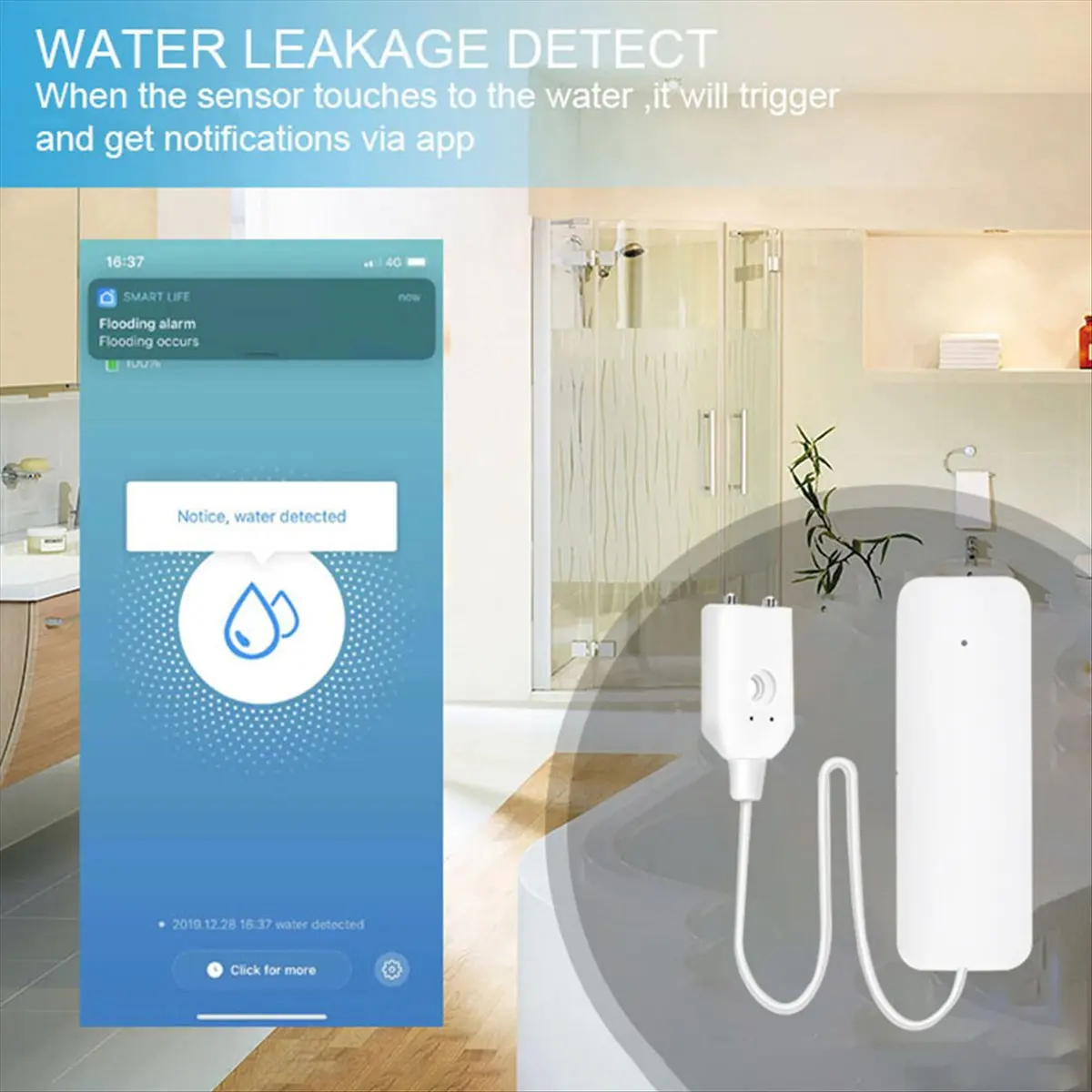 Фото Датчик уровня воды A40I Tuya ZigBee, сигнализация об утечке воды, детектор затопления, домашняя сигнализация о переполнении воды, система безопасности. №1