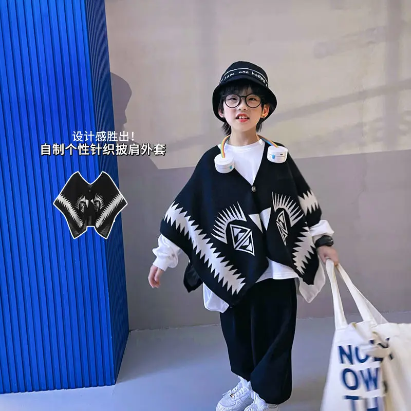 

Children's Sweater Cloak Coat Autumn 2022 Boys Cloak Sweater Loose Top