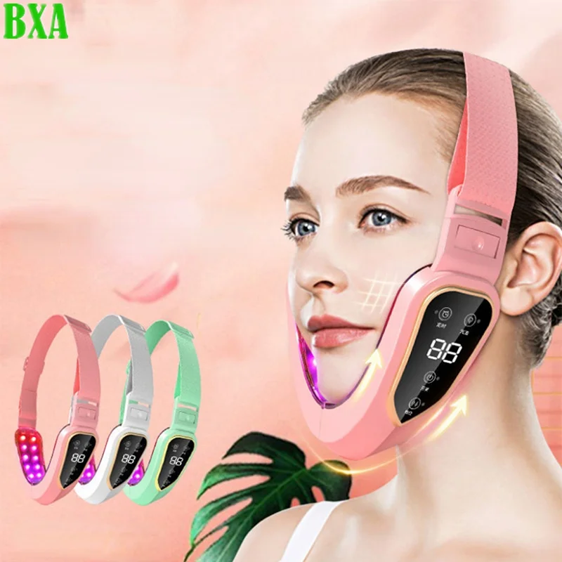 New Double Chin V-shaped Facial Lifting Device LED Photon Therapy Facial Slimming Vibration Massager Cheek Lift  Belt Machine