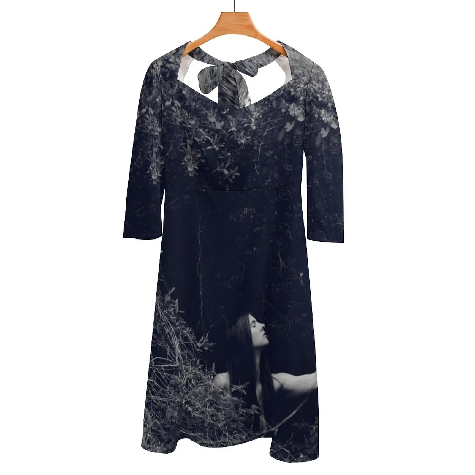 

Natures Heart Square Neck Dress Back Lacing Backless Dress Elegant Beach Party Dress Korean Nature Pagan Goth Witch Woman Black