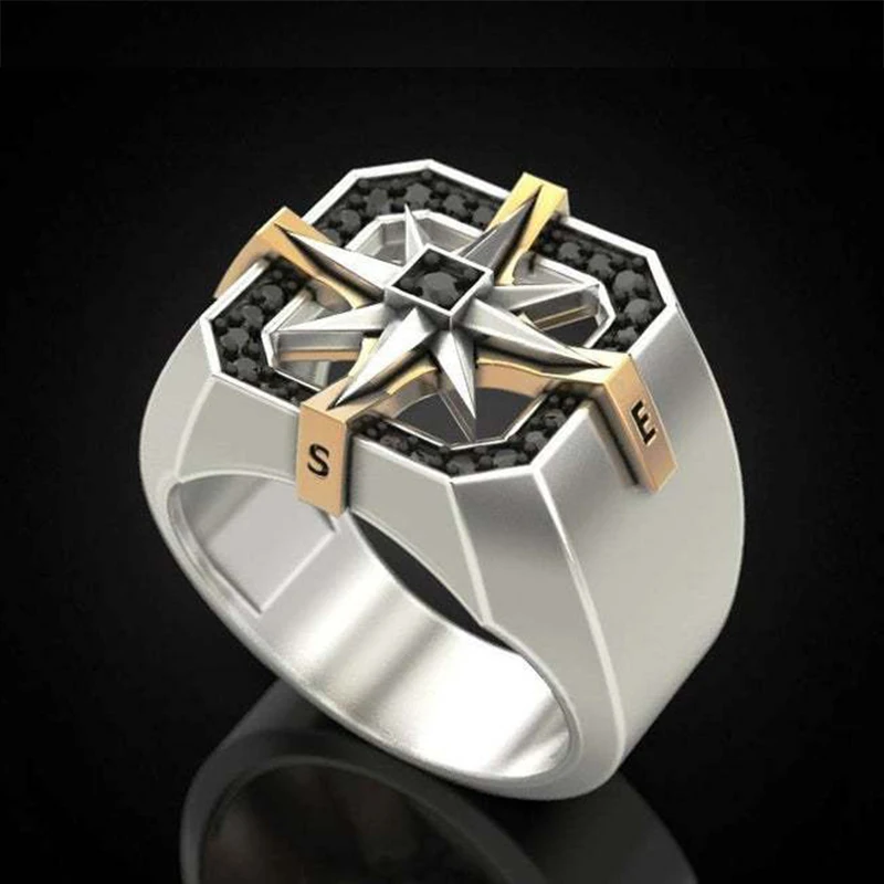 Мужское кольцо с компасом в стиле викингов Винтажное покрытием из серебра 2022