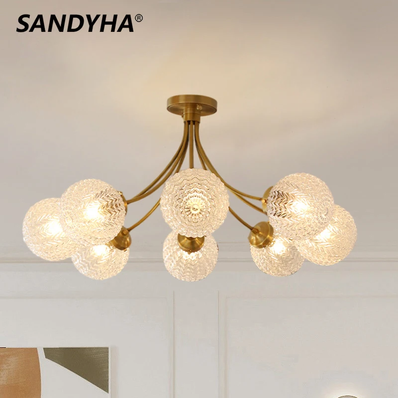 

SANDYHA Modermas De Techo Copper Glass Ball Living Room Ceiling Light Design Lamp for Bedroom Luces Led Para Habitacion Lamparas