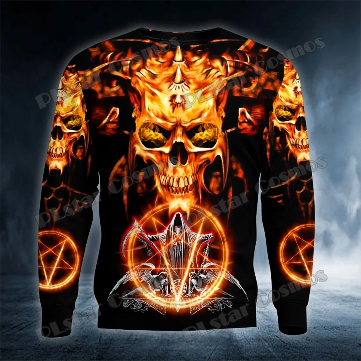 

Satanic Symbol Reaper Fire Skull Custom Name 3D Printed Fashion Men's Sweatshirt Unisex Casual Long-sleeved Pullovers QDY76