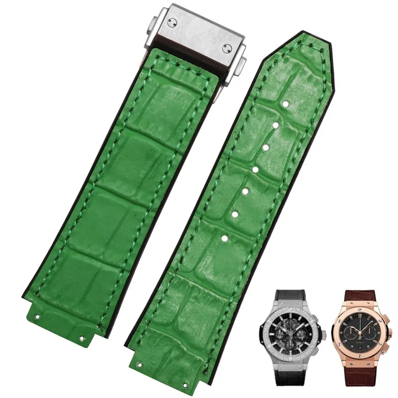 

Watchband for HUBLOT BIG BANG 25*19mm Genuine Leather Waterproof Men's Watch Strap Chain Watch Rubber Bracelet Wristband