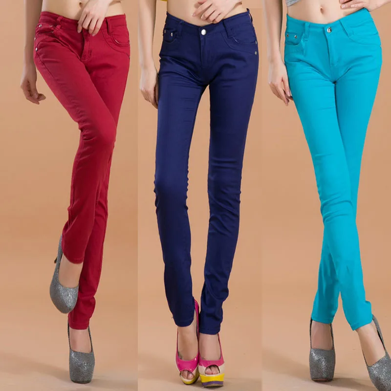 Women's Summer Cropped Pants Candy Color High Waist Jeans Solid Color Pencil Pants Korean Style Clothes Women 2023 Trousers Y2k