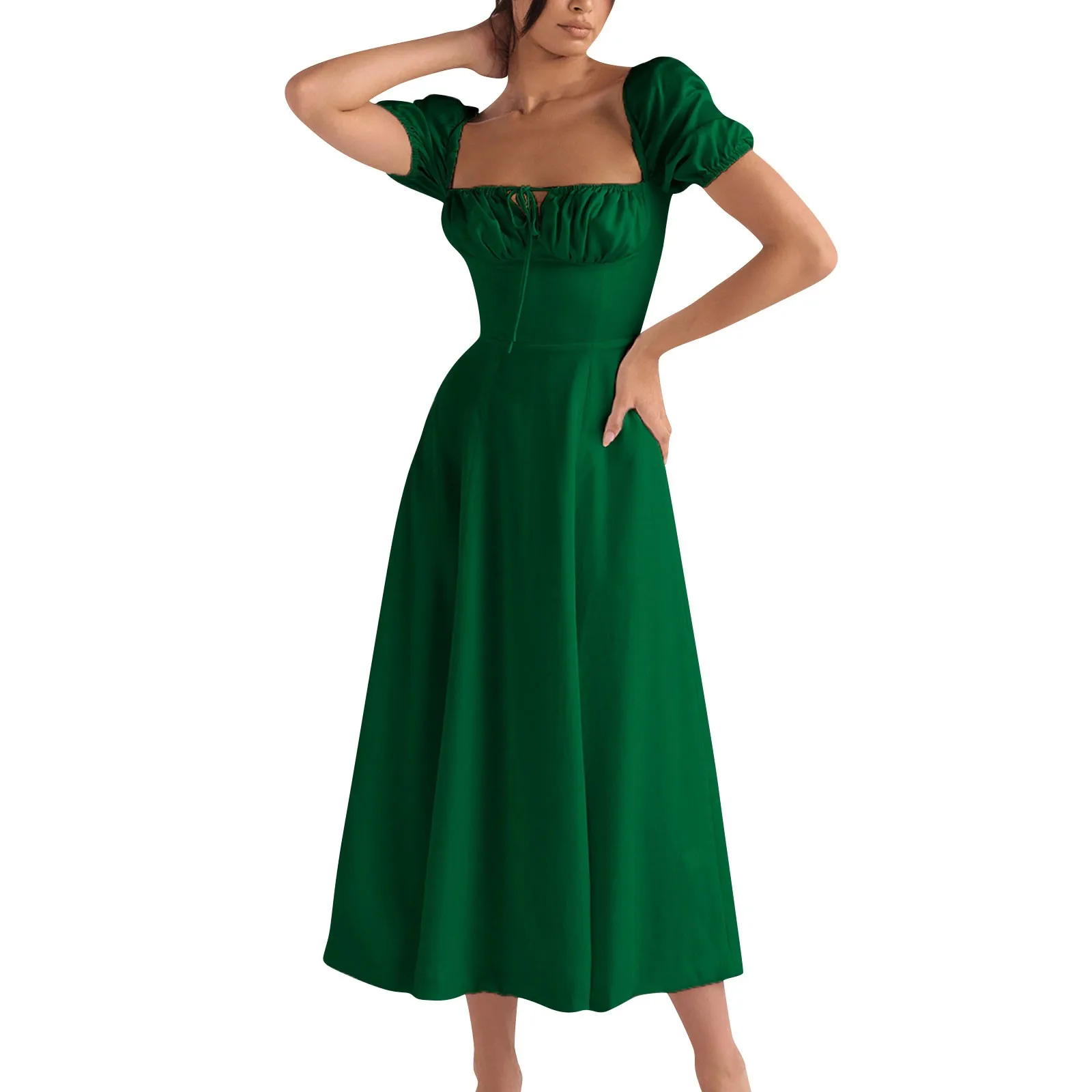 Женское весенне-летнее модное нежное платье средней длины с коротким рукавом