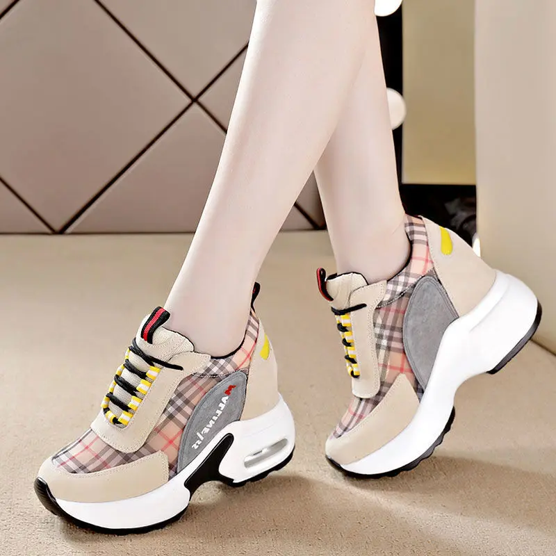 

Women's Sneakers Spring Mesh Casual Shoes Women Platform Heels Wedges Height Increasing 2022 Knitted Ladies 8cm Vulcanized Shoes