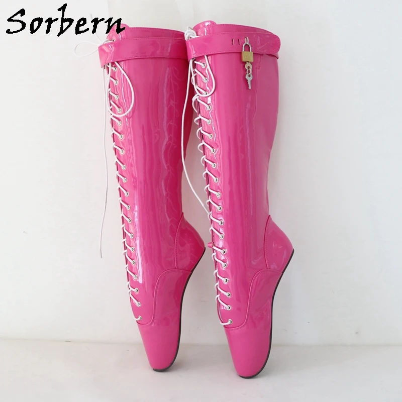 

Sorbern Fetish Ballet Heelless Boots Unisex Knee High Lockable Straps Lace Up Bdsm Play Fun Cosplay Boot Custom Wide Fit