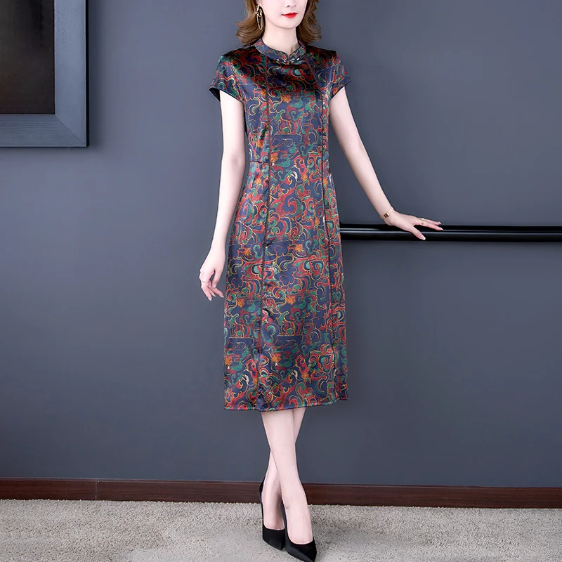 

Chikichi 2022 Spring and Summer New Chinese Style Print Dress Elegant Summer Cheongsam Dress Plus Size Bridesmaid Dress Luxury