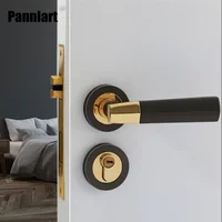 Pannlart American Black Gold Door Lock Set Interior Bedroom Bathroom Silent Split Wooden Door Handle Lock Furniture Hardware