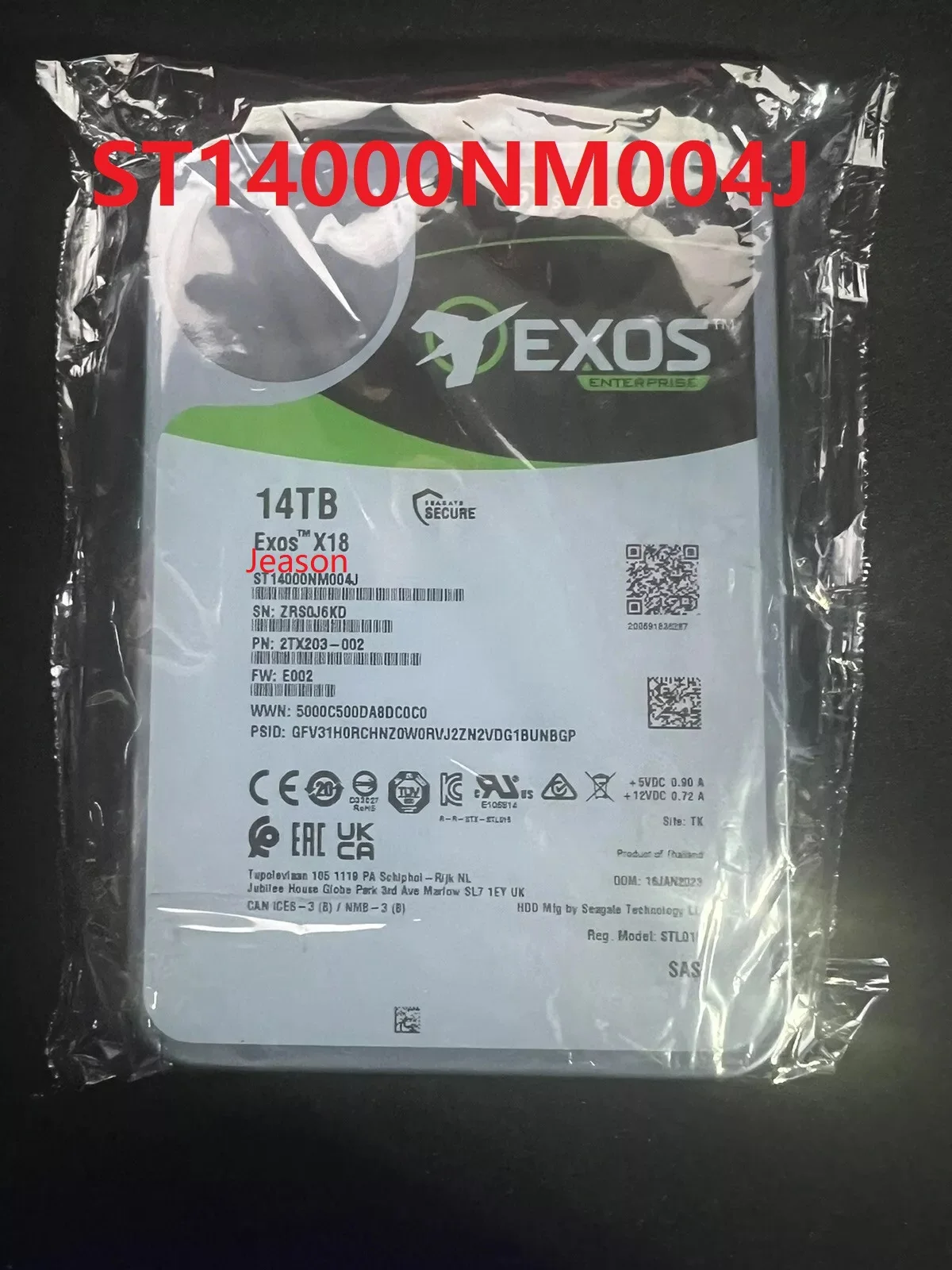 Новый жесткий диск Seagate ST14000NM004J Exos X18 12 ТБ SAS 512E 4Kn 7200 об/мин 256 МБ