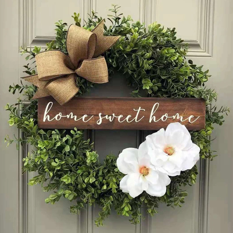 

Green Eucalyptus Wreath With Welcome Sign Artificial Eucalyptus Wreath Spring Summer Greenery Wreath For Front Door Wall Decor