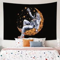 spaceman astronaut the moon simple background boho decor personalise living room decoration wall hanging tapestry yoga mat rug