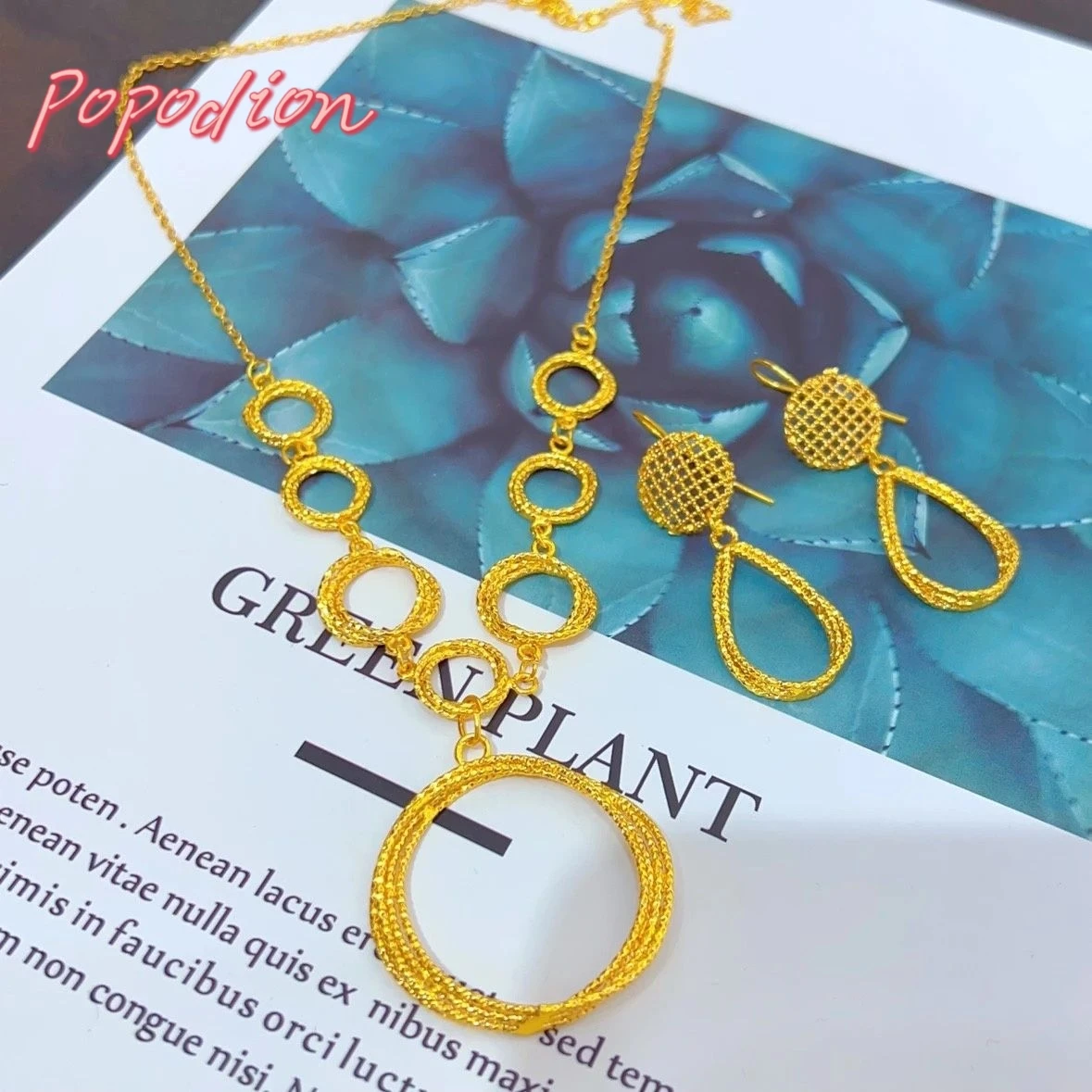 Popodion Новый Дубай 24K позолоченные ювелирные изделия ожерелье женские серьги