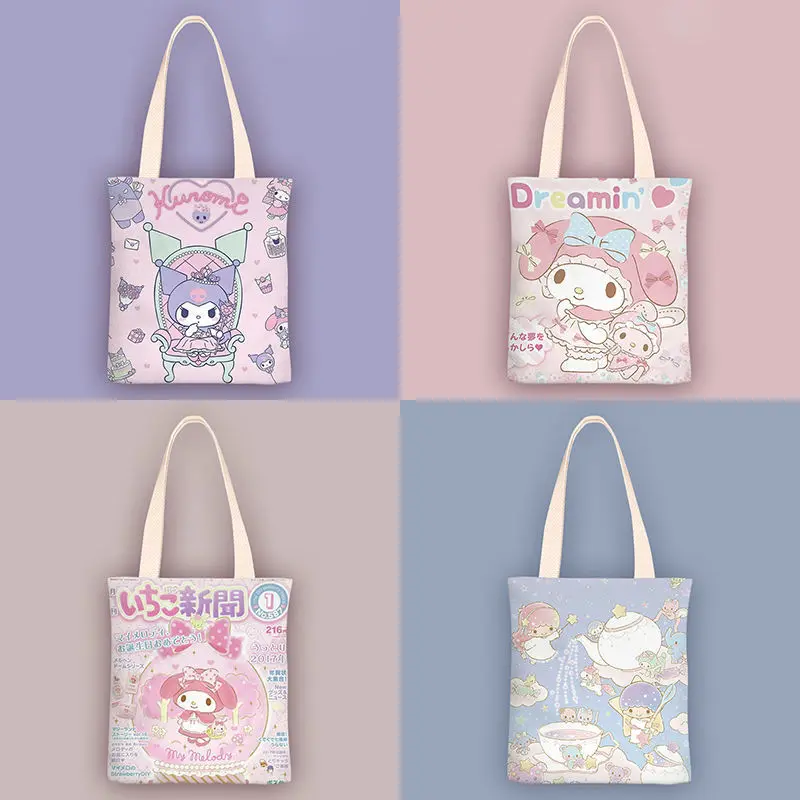 

Anime Mymelody Handbag Kawaii Sanrio Kuromi Cinnamoroll Large Capacity Canvas Shoulder Bag Cartoon Cute Sweet Birthday Gift
