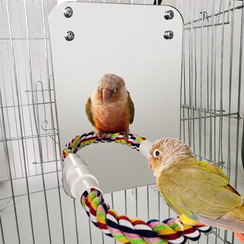 

Parrot Toy Acrylic Bird Mirror With Rope Perches Bird Toys Swing Comfy Perch For Parakeet Cockatiel Conure Lovebirds Canaries