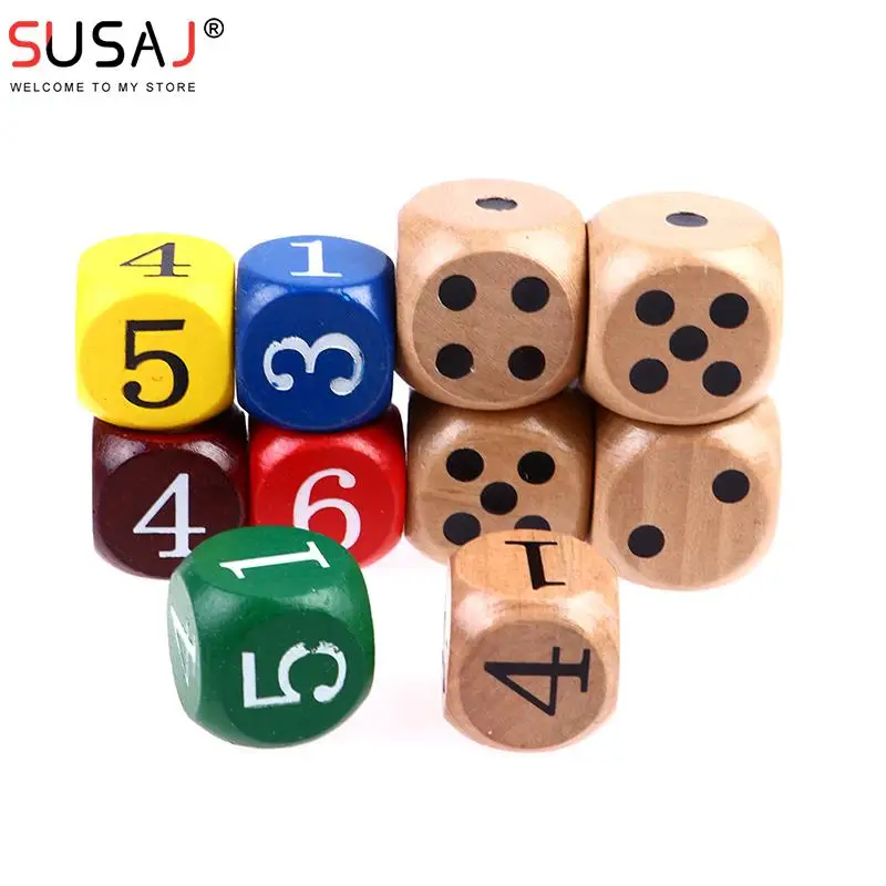 

6pcs Wood Dice D6 Sided Dice 16mm 18mm 25mm 30mm Digital Number Or Point Cubes Round Corner For Adults Kid Toys Board Games