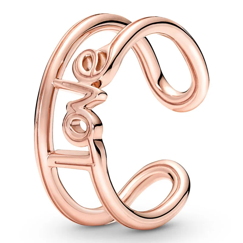 

Authentic 925 Sterling Silver Moments Rose Gold Pan Me Love Open Ring For Women Wedding Party Europe Fashion Jewelry