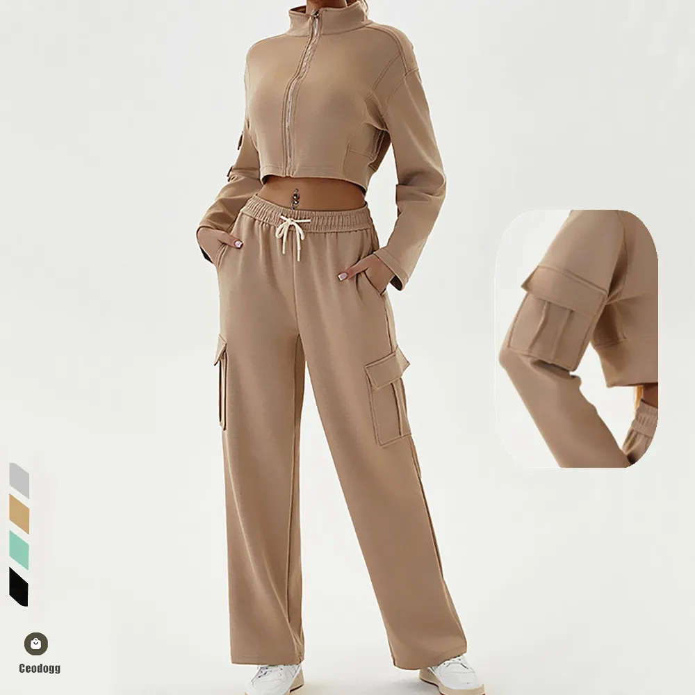 Женский спортивный топ с воротником-стойкой и карманом осенняя свободная куртка