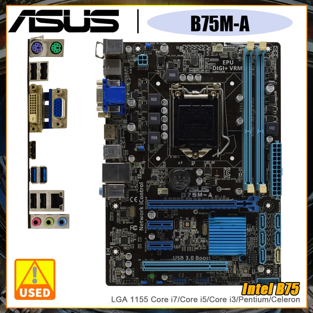 

LGA 1155 Motherboard B75 Asus B75M-A Motherboard DDR3 16G PCI-E 3.0 USB3.0 HDMI Micro ATX For Core i3-2120 cpu