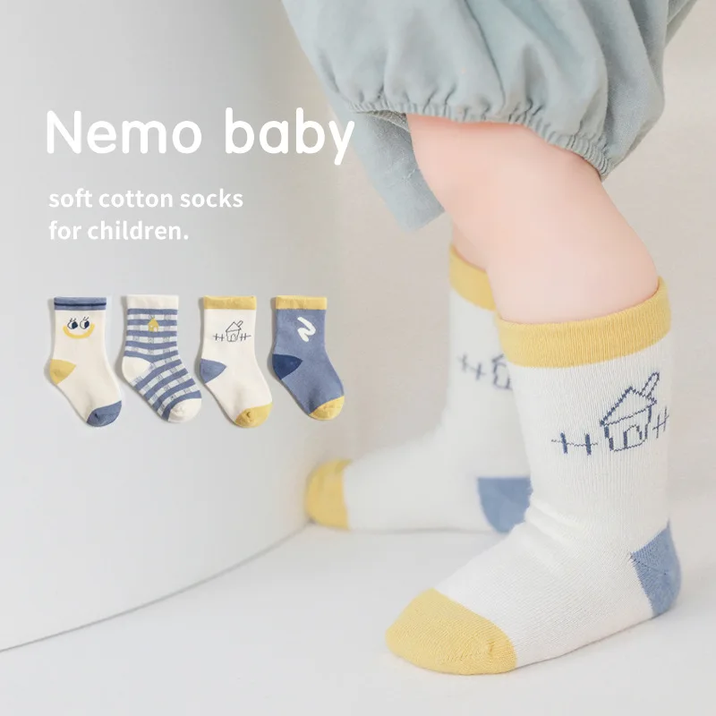 

Новинка Весна 2022, детские носки, детские носки из чесаного хлопка без косточек, милые детские носки для мальчиков и девочек, модные носки с п...