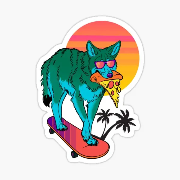 

Vaporwave Coyote 5PCS Stickers for Water Bottles Luggage Wall Funny Window Stickers Anime Decorations Decor Laptop Home