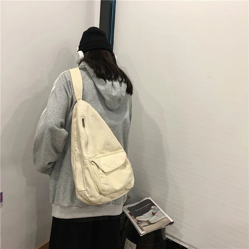 

Women Shoulder Messenger Bag Canvas Crossbody New Trend Fashion Female Bag Solid Color Top Quality Ladies Chest Bags