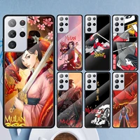popular disney mulan for samsung s22 s21 s20 fe s10 s10e s9 note 20 10 ultra plus lite 5g tempered glass tpu phonecase